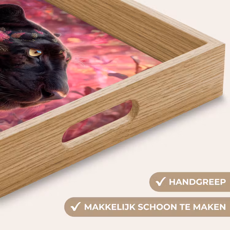 Luipaard - Bloemen - Roze Dienblad Rechthoek middel -USP_HandgreepNL