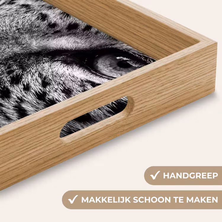 Luipaard - Zwart - Wit - Oog Dienblad Rechthoek middel -USP_HandgreepNL