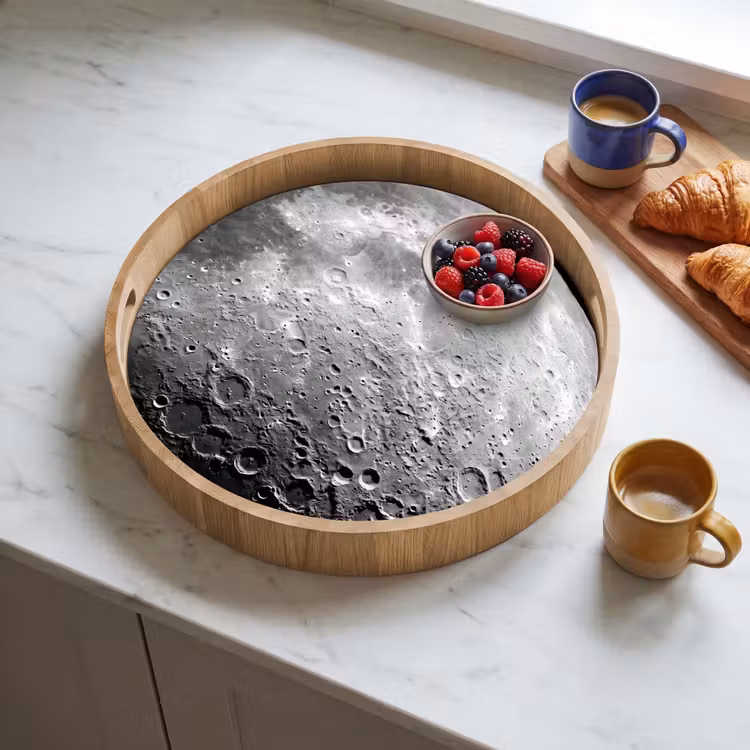Dienblad - Maan - Kraters - Ruimte - Maan - Kraters - Ruimte Dienblad Rond middel