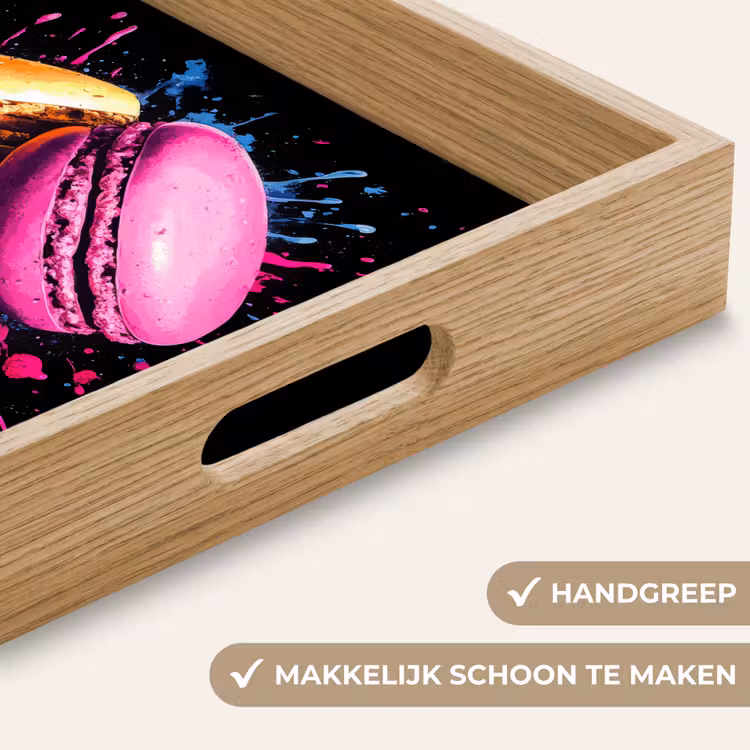 Macarons - Dessert - Graffiti - Kleurrijk - Roze - Blauw - Geel Dienblad Rechthoek middel -USP_HandgreepNL