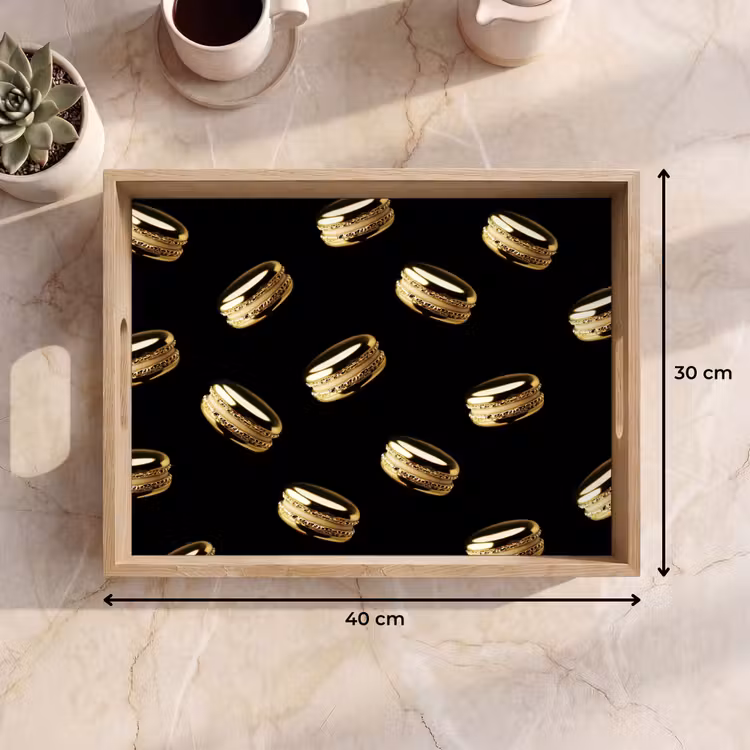 Macarons - Patroon - Goud - Zwart Dienblad Rechthoek middel -USP_Formaat