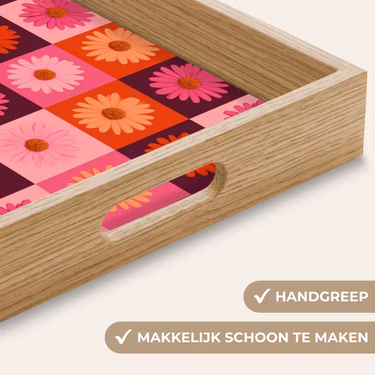 Madeliefjes - Dambord - Retro - Roze - Oranje Dienblad Rechthoek middel 911 -USP_HandgreepNL