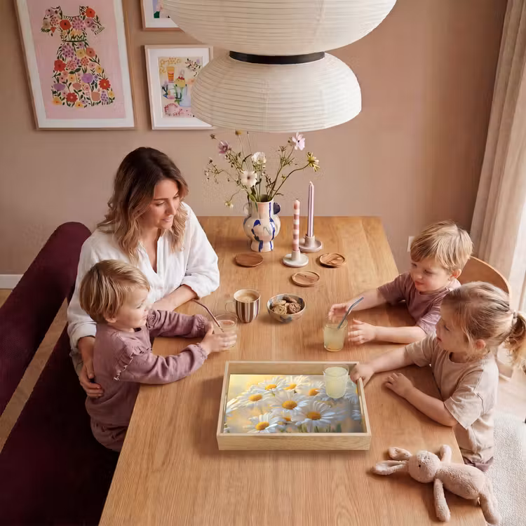 Madeliefjes - Wit - Zonlicht Dienblad Rechthoek middel -sfeer4