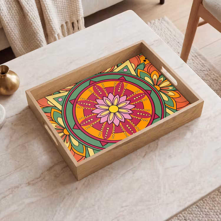 Mandala - Bloemen - Abstract - Kleurrijk Dienblad Rechthoek middel -sfeer1