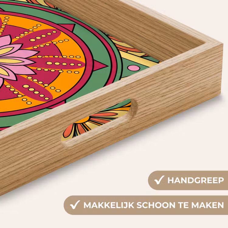 Mandala - Bloemen - Abstract - Kleurrijk Dienblad Rechthoek middel -USP_HandgreepNL