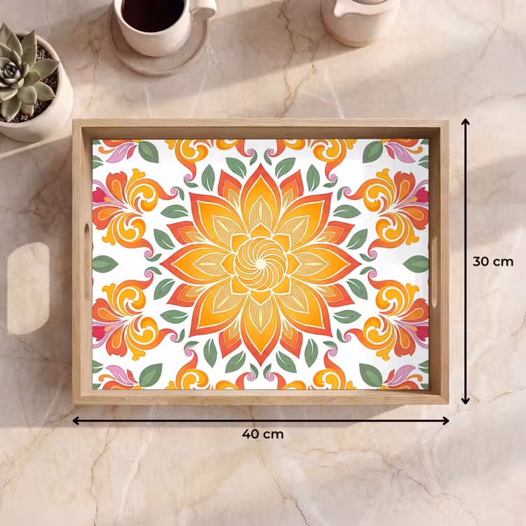 Mandala - Bloemen - Decoratie - Kleurrijk - Abstract Dienblad Rechthoek middel -USP_Formaat