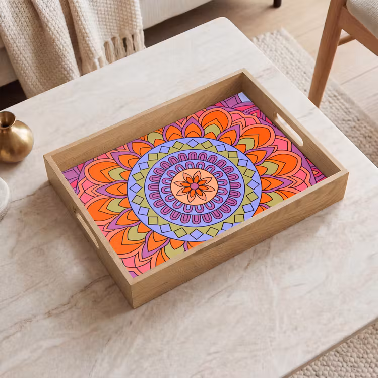 Mandala - Cirkel - Abstract - Kleurrijk - Patroon Dienblad Rechthoek middel -sfeer1