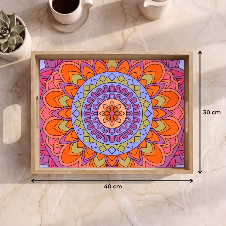 Mandala - Cirkel - Abstract - Kleurrijk - Patroon Dienblad Rechthoek middel -USP_Formaat