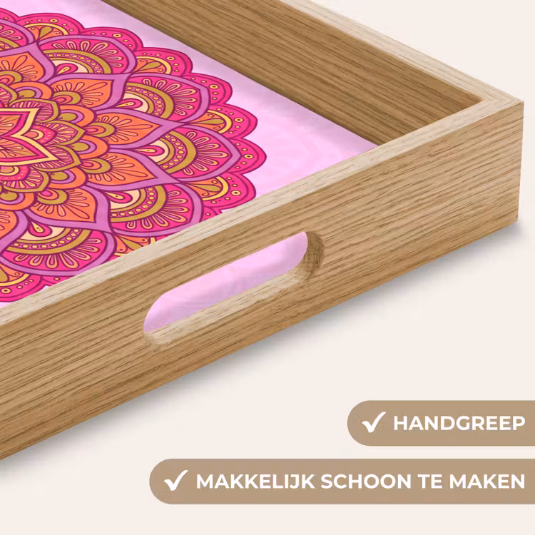 Mandala - Cirkel - Spiritueel - Oosters - Roze Dienblad Rechthoek middel -USP_HandgreepNL