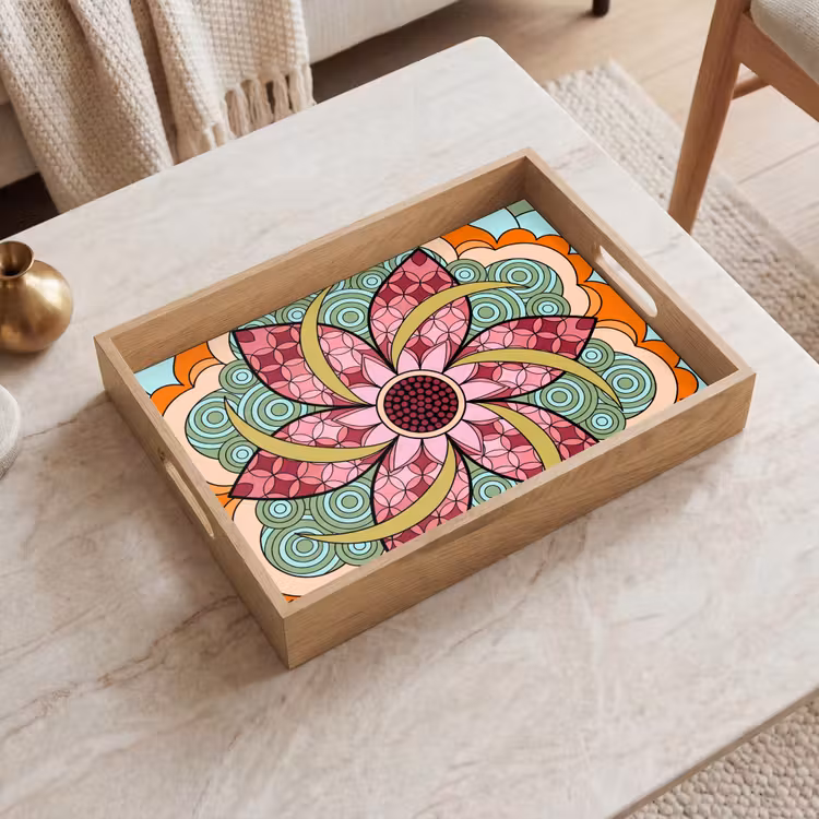 Mandala - Geometrisch - Kunst - Decoratief - Kleurrijk Dienblad Rechthoek middel -sfeer1