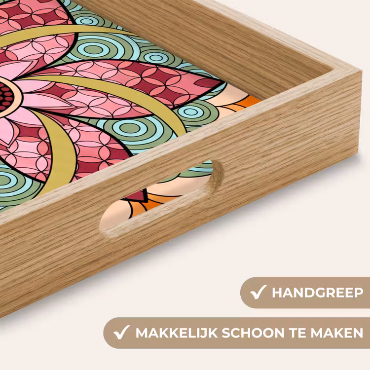 Mandala - Geometrisch - Kunst - Decoratief - Kleurrijk Dienblad Rechthoek middel -USP_HandgreepNL
