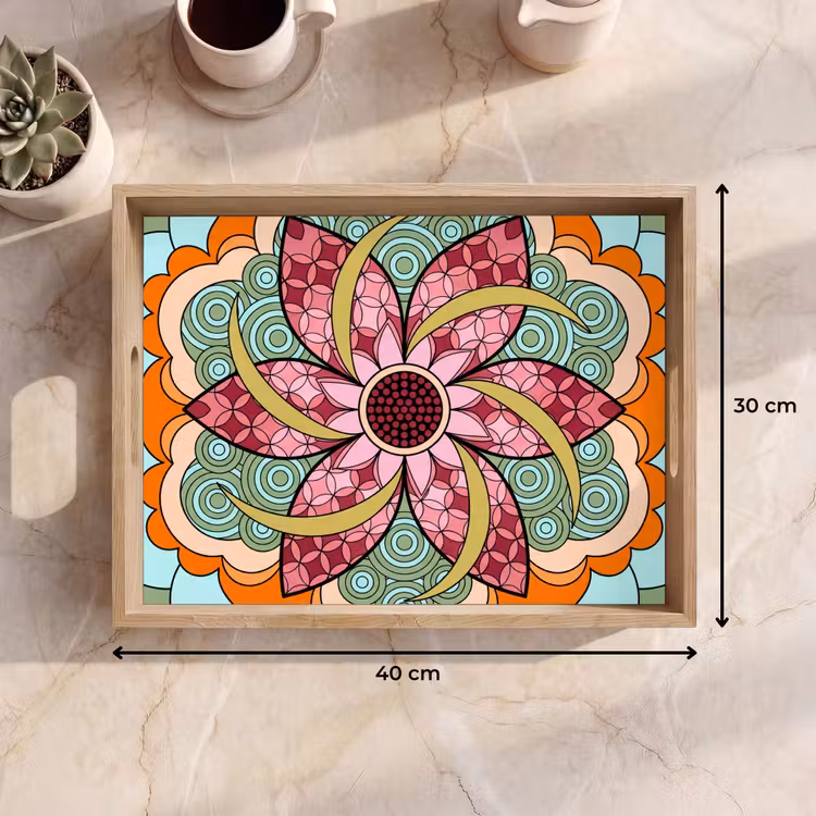 Mandala - Geometrisch - Kunst - Decoratief - Kleurrijk Dienblad Rechthoek middel -USP_Formaat