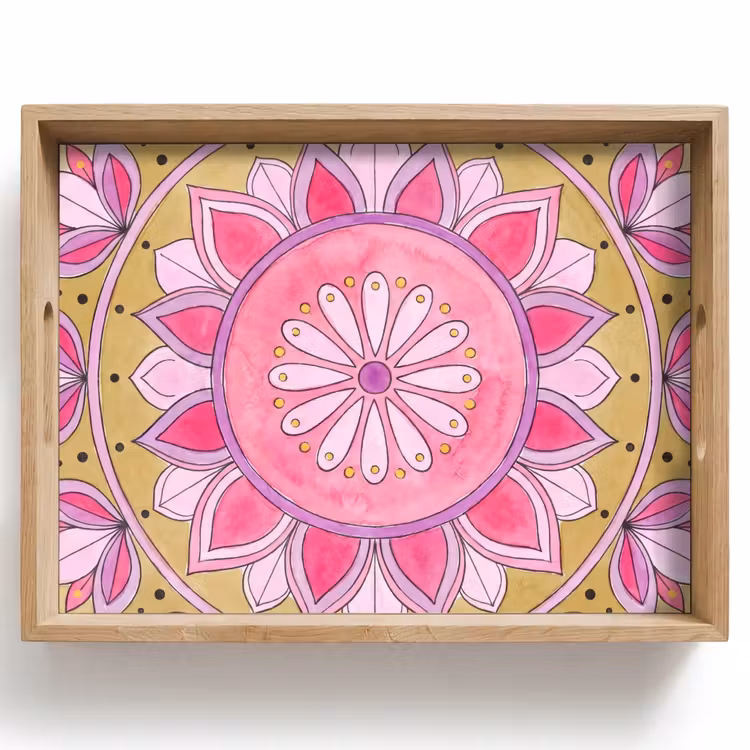 Mandala - Patroon - Kunst - Aquarel - Roze Dienblad Rechthoek middel -z3d_shopping
