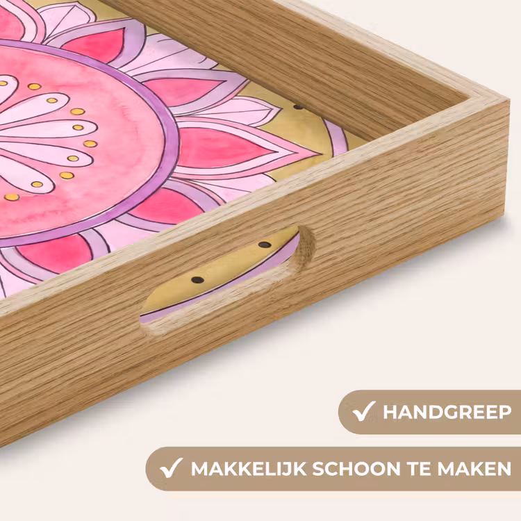Mandala - Patroon - Kunst - Aquarel - Roze Dienblad Rechthoek middel -USP_HandgreepNL