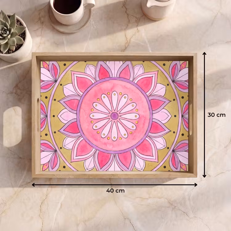 Mandala - Patroon - Kunst - Aquarel - Roze Dienblad Rechthoek middel -USP_Formaat