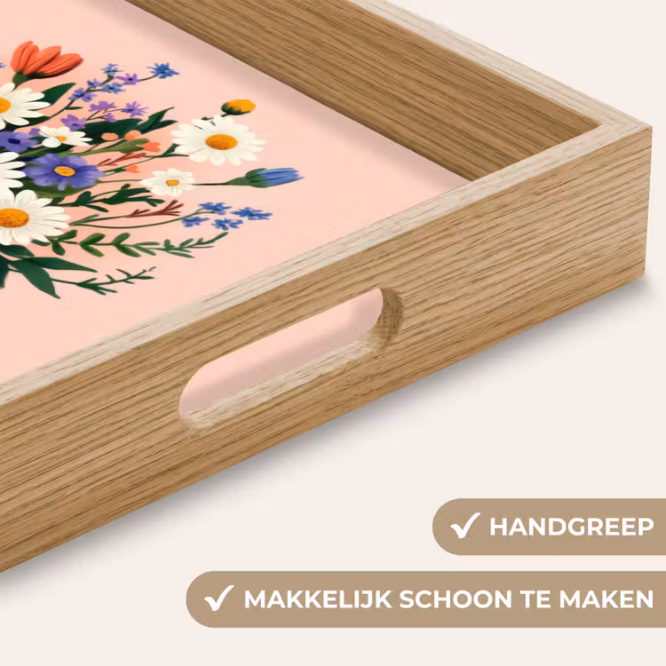 Margrieten - Boeket - Strikje - Roze Dienblad Rechthoek middel -USP_HandgreepNL