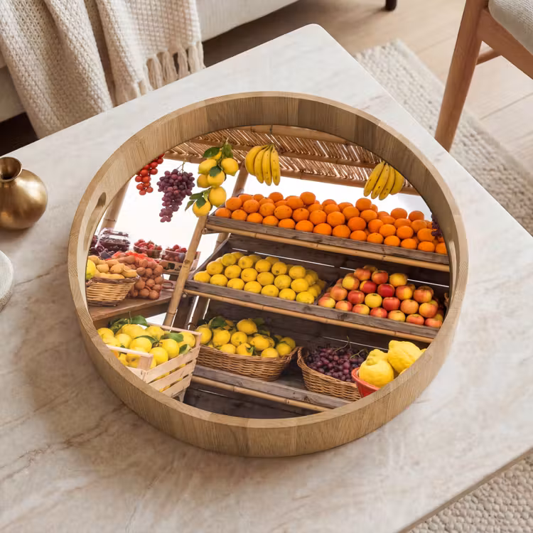 Dienblad - Marktkraam - Fruit - Vers - Marktkraam - Fruit - Vers Dienblad Rond middel