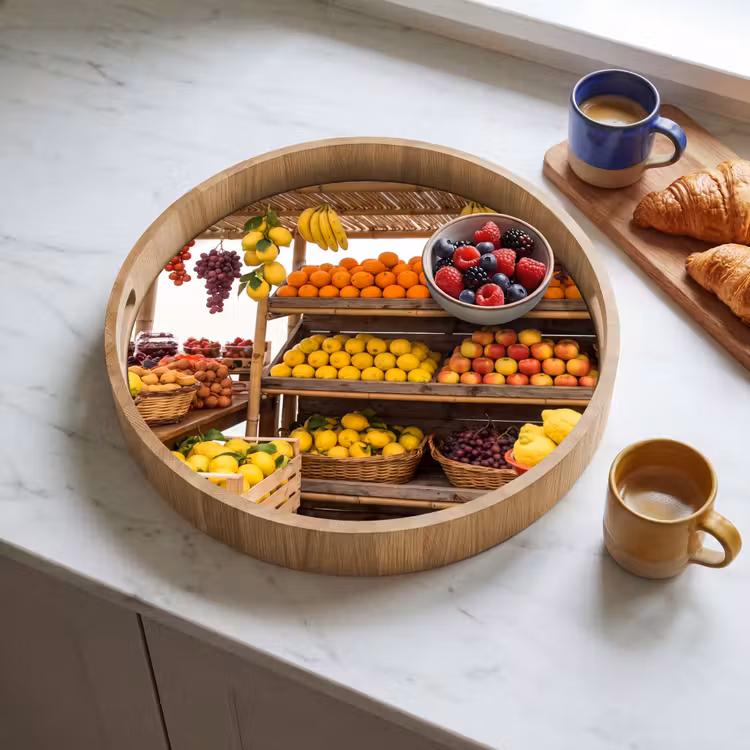 Dienblad - Marktkraam - Fruit - Vers - Marktkraam - Fruit - Vers Dienblad Rond middel
