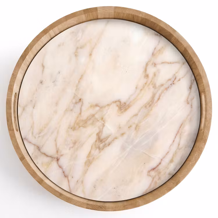 Marmer - Ader - Abstract - Wit - Goud Dienblad Rond middel -z3d_shopping