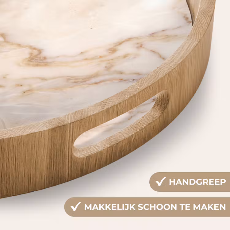 Marmer - Ader - Abstract - Wit - Goud Dienblad Rond middel -USP_HandgreepNL