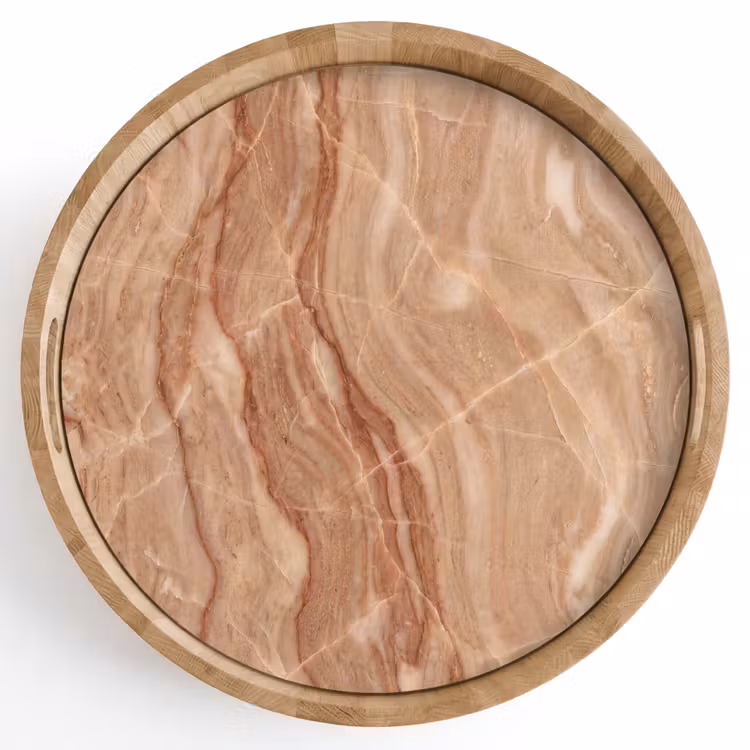 Marmer - Ader - Natuur - Abstract - Beige Dienblad Rond middel -z3d_shopping