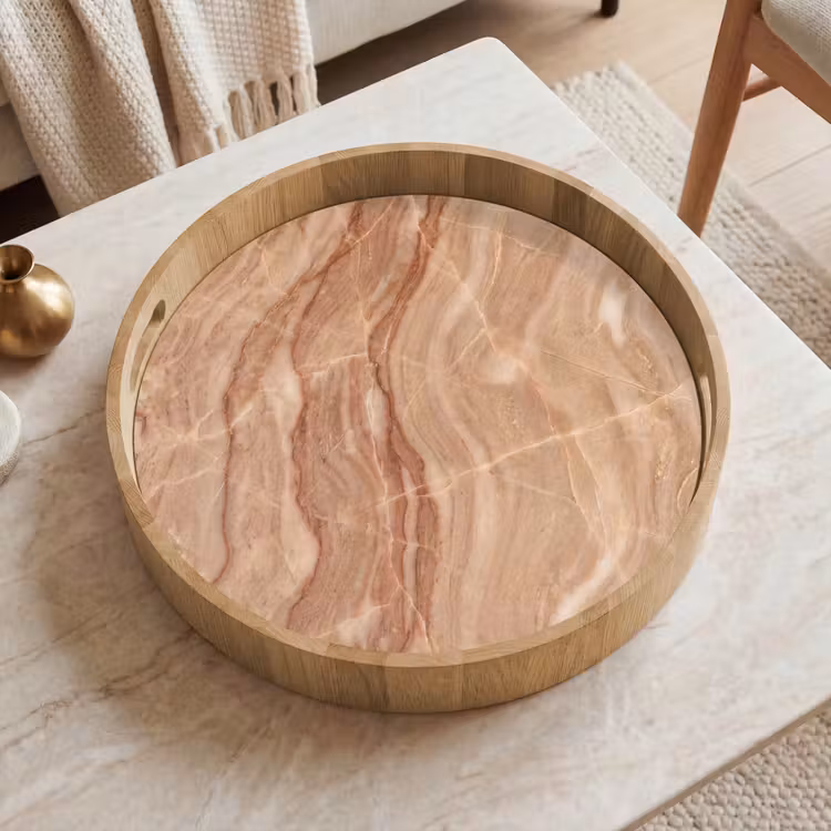 Marmer - Ader - Natuur - Abstract - Beige Dienblad Rond middel -sfeer1