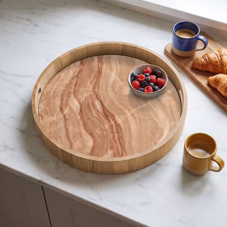 Marmer - Ader - Natuur - Abstract - Beige Dienblad Rond middel -sfeer2