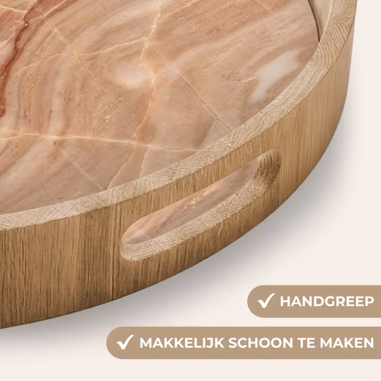 Marmer - Ader - Natuur - Abstract - Beige Dienblad Rond middel -USP_HandgreepNL
