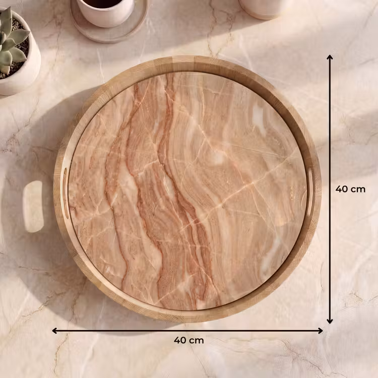 Marmer - Ader - Natuur - Abstract - Beige Dienblad Rond middel -USP_Formaat