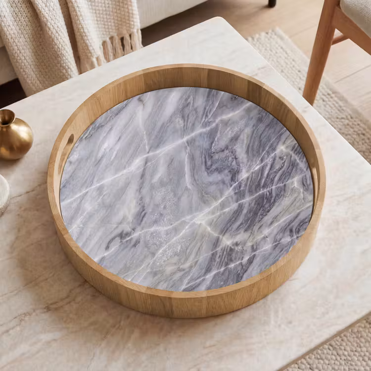 Marmer - Ader - Patroon - Abstract - Grijs Dienblad Rond middel -sfeer1