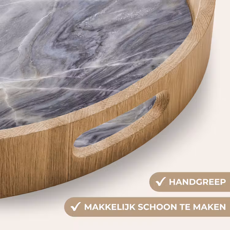 Marmer - Ader - Patroon - Abstract - Grijs Dienblad Rond middel -USP_HandgreepNL