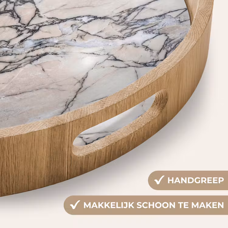 Marmer - Aderen - Patroon - Wit - Grijs Dienblad Rond middel -USP_HandgreepNL