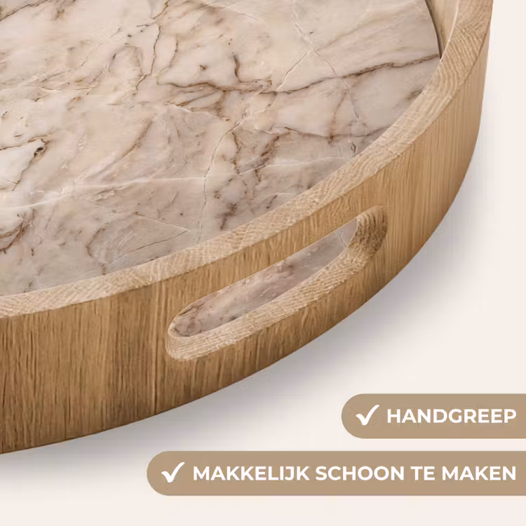 Marmer - Aderen - Textuur - Beige - Modern Dienblad Rond middel -USP_HandgreepNL