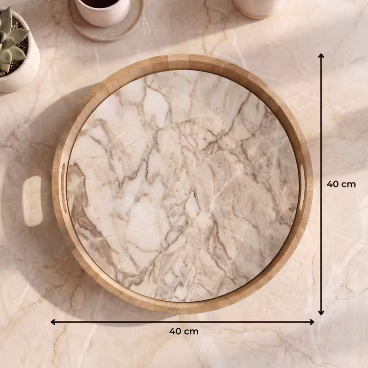 Marmer - Aderen - Textuur - Beige - Modern Dienblad Rond middel -USP_Formaat