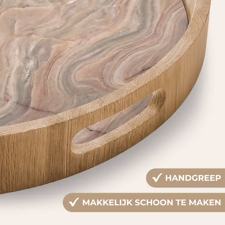 Marmer - Patroon - Abstract - Beige - Groen Dienblad Rond middel -USP_HandgreepNL