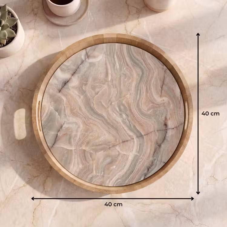 Marmer - Patroon - Abstract - Beige - Groen Dienblad Rond middel -USP_Formaat