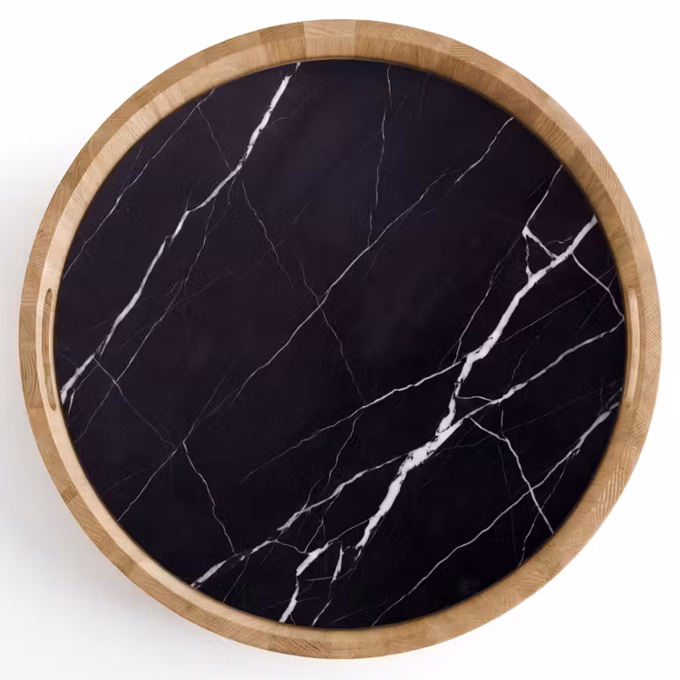 Marmer - Patroon - Abstract - Modern - Zwart Dienblad Rond middel -z3d_shopping
