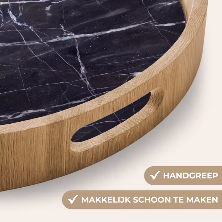 Marmer - Patroon - Modern - Zwart - Wit Dienblad Rond middel -USP_HandgreepNL