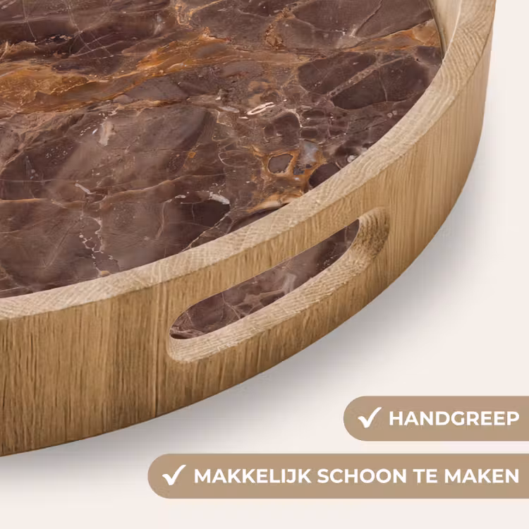 Marmer - Patroon - Natuur - Bruin - Goud Dienblad Rond middel -USP_HandgreepNL