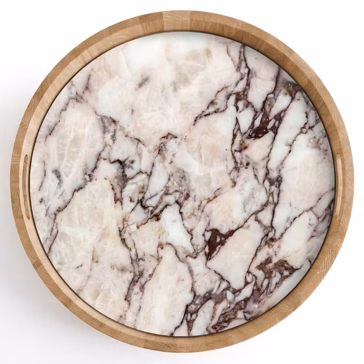 Marmer - Textuur - Abstract - Wit - Bruin Dienblad Rond middel -z3d_shopping