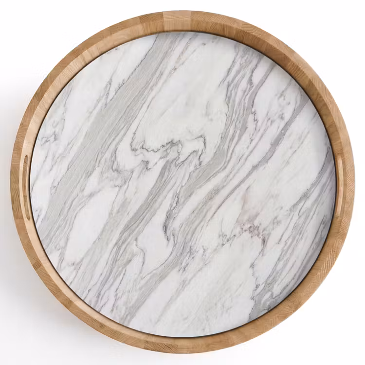 Marmer - Wit - Grijs - Structuur - Modern Dienblad Rond middel -z3d_shopping