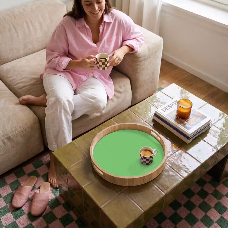 Meadow - Green - Groen Dienblad Rond middel 914 -sfeer3