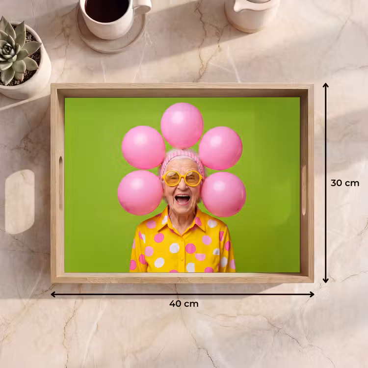 Mens - Ballonnen - Feest - Kleurrijk - Roze Dienblad Rechthoek middel -USP_Formaat