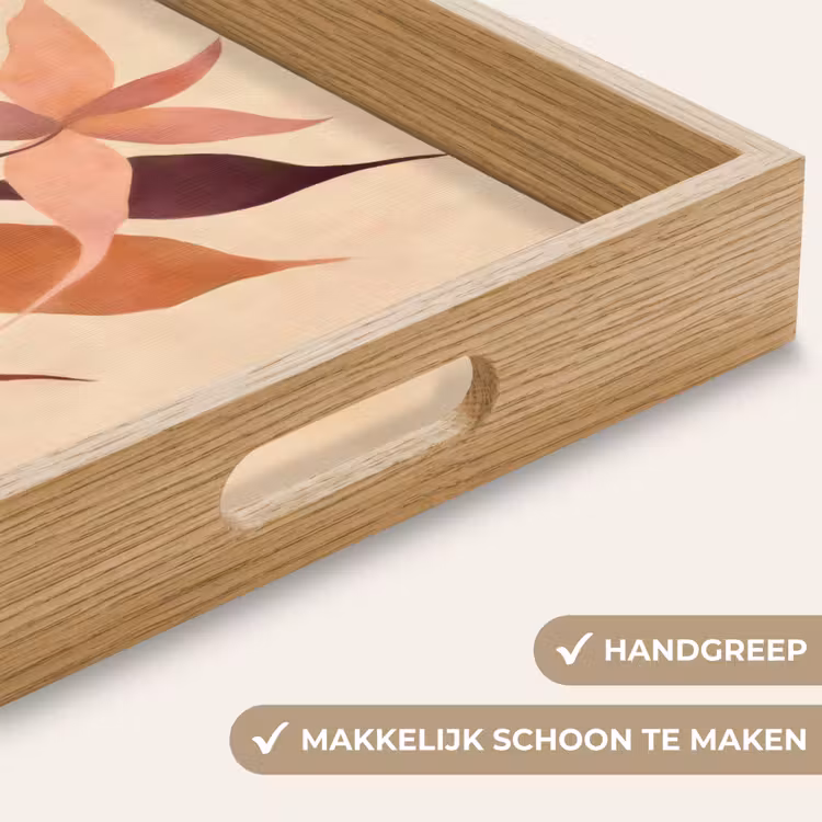 Minimalistisch - Bloem - Bladeren - Beige Dienblad Rechthoek middel -USP_HandgreepNL