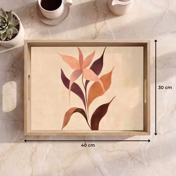 Minimalistisch - Bloem - Bladeren - Beige Dienblad Rechthoek middel -USP_Formaat
