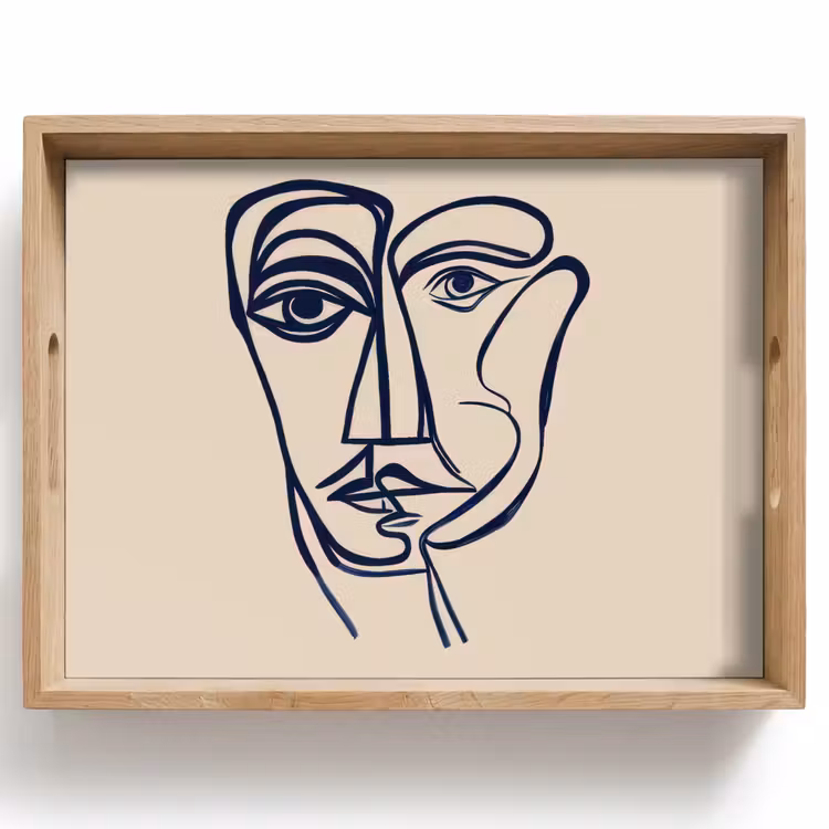 Minimalistisch - Lijnillustratie - Beige - Donkerblauw Dienblad Rechthoek middel -z3d_shopping