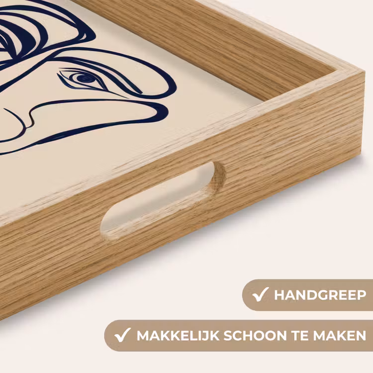 Minimalistisch - Lijnillustratie - Beige - Donkerblauw Dienblad Rechthoek middel -USP_HandgreepNL