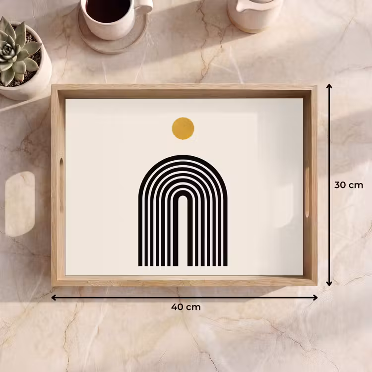 Minimalistisch - Zwarte boog - Gouden cirkel Dienblad Rechthoek middel -USP_Formaat