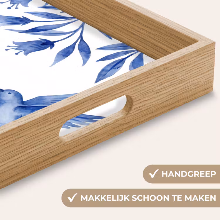 Modern - Vogels - Delfts - Blauw Dienblad Rechthoek middel -USP_HandgreepNL