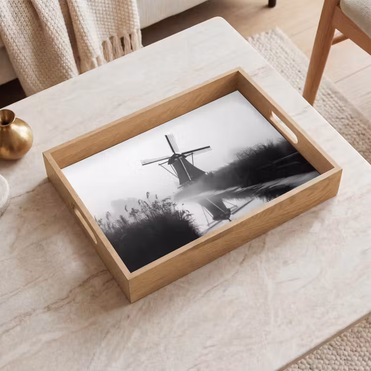 Molen - Weerspiegeling - Landschap - Water Dienblad Rechthoek middel -sfeer1